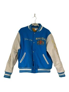 RHUDE GRAND PRIX MIAMI VARSITY JACKET - BLUE WHITE GOLD - MEN'S MEDIUM